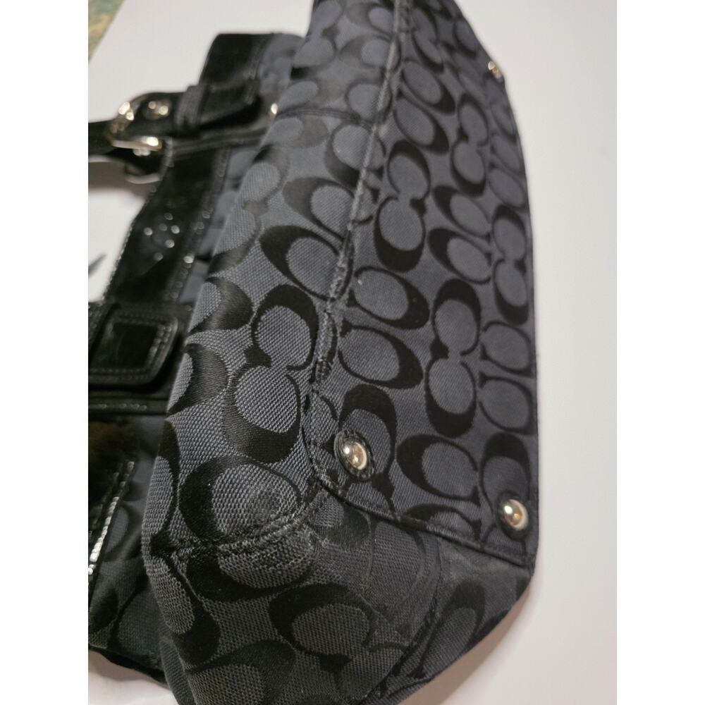 Coach Black Signature C Jacquard Patent Leather Shoulder Bag F13742 - Picture 15 of 16